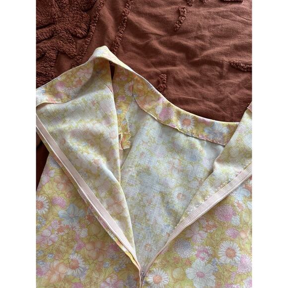 Vintage Handmade 60’s 70’s Size 8 Pink Yellow Floral Knee Length Dress - Picture 4 of 8